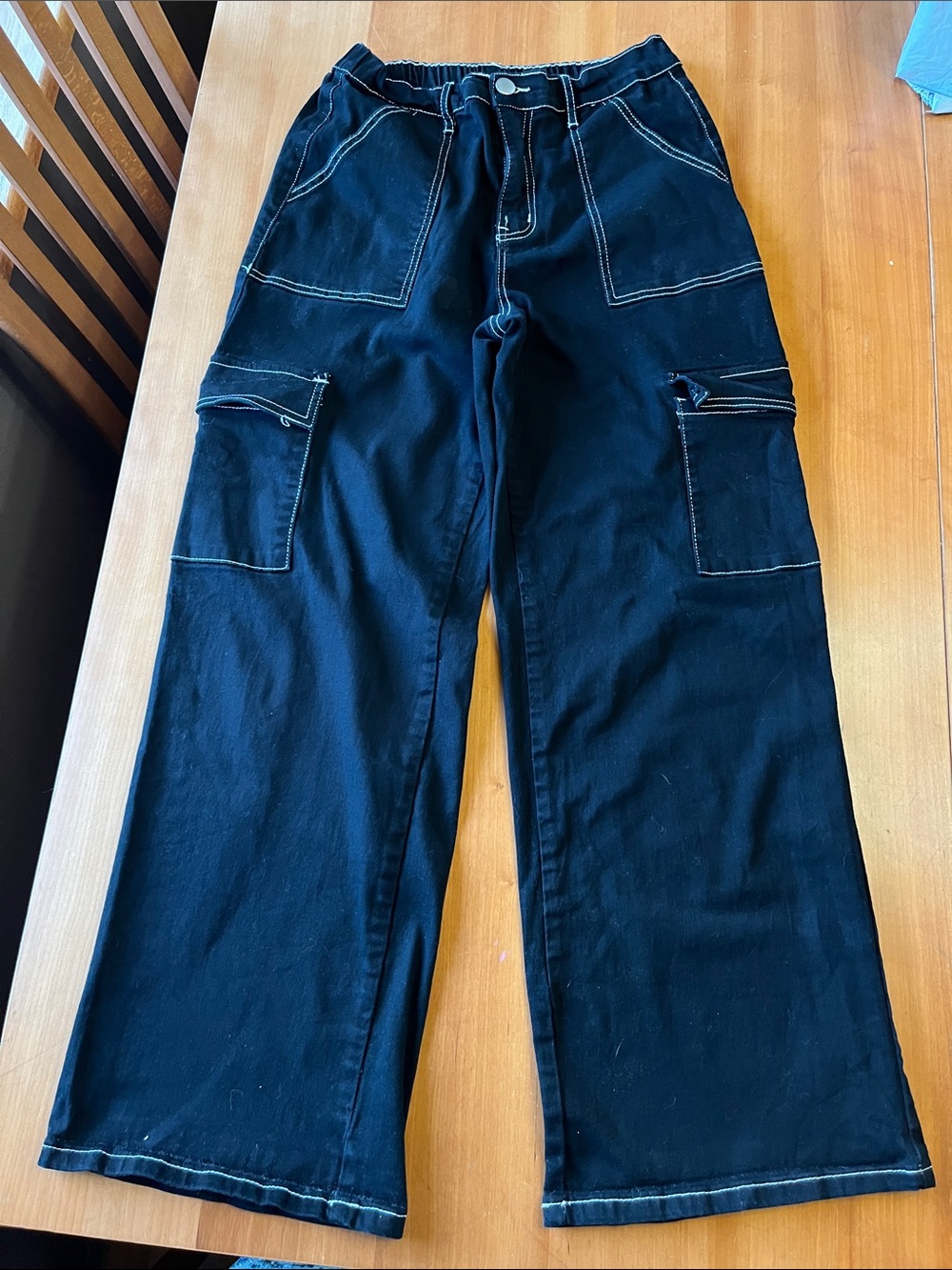Forever 21 Black Cargo Pants with  white Contrast Stitching